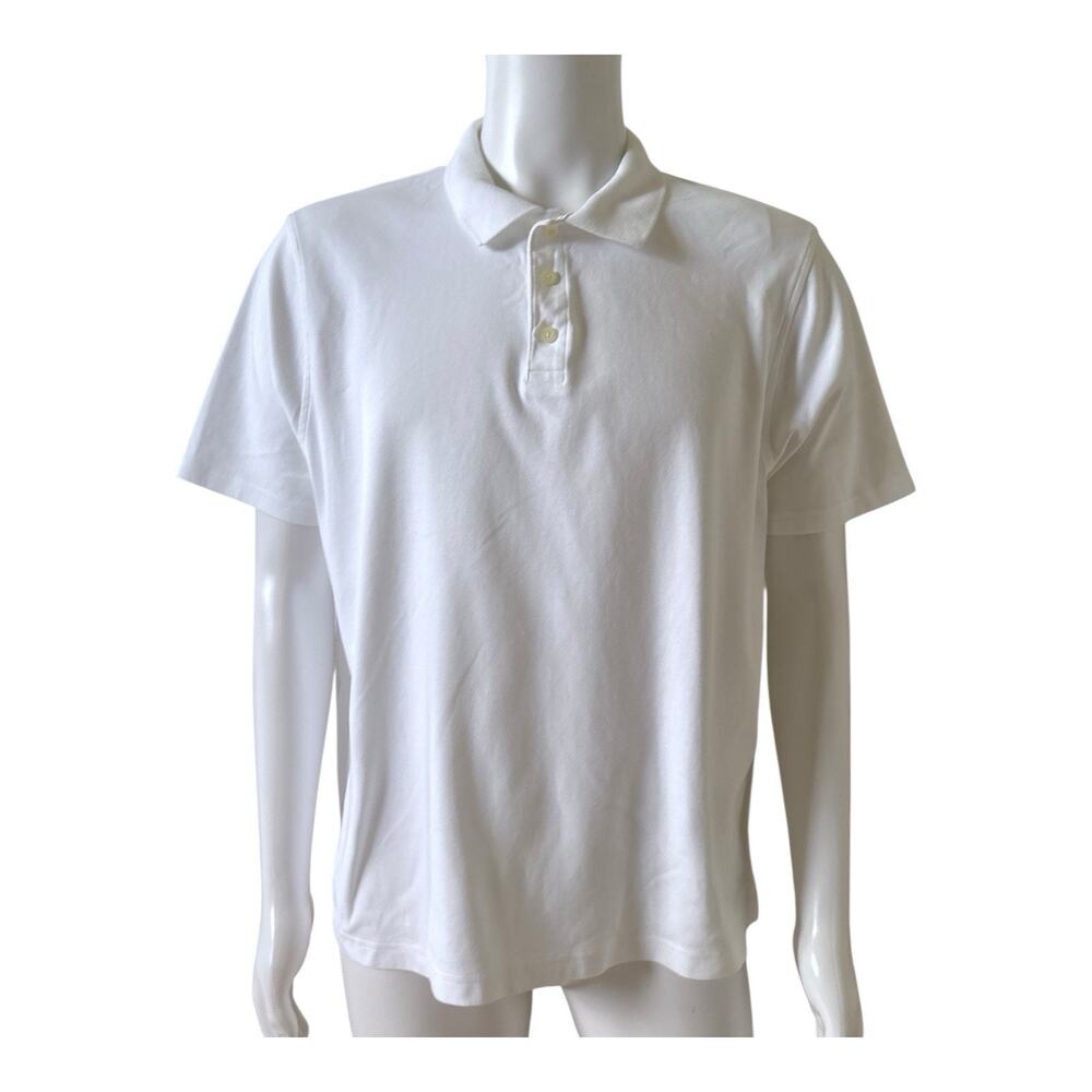 LL Bean Polo Shirt Mens L Reg White Cotton Traditional Fit Collared Short Sleeve